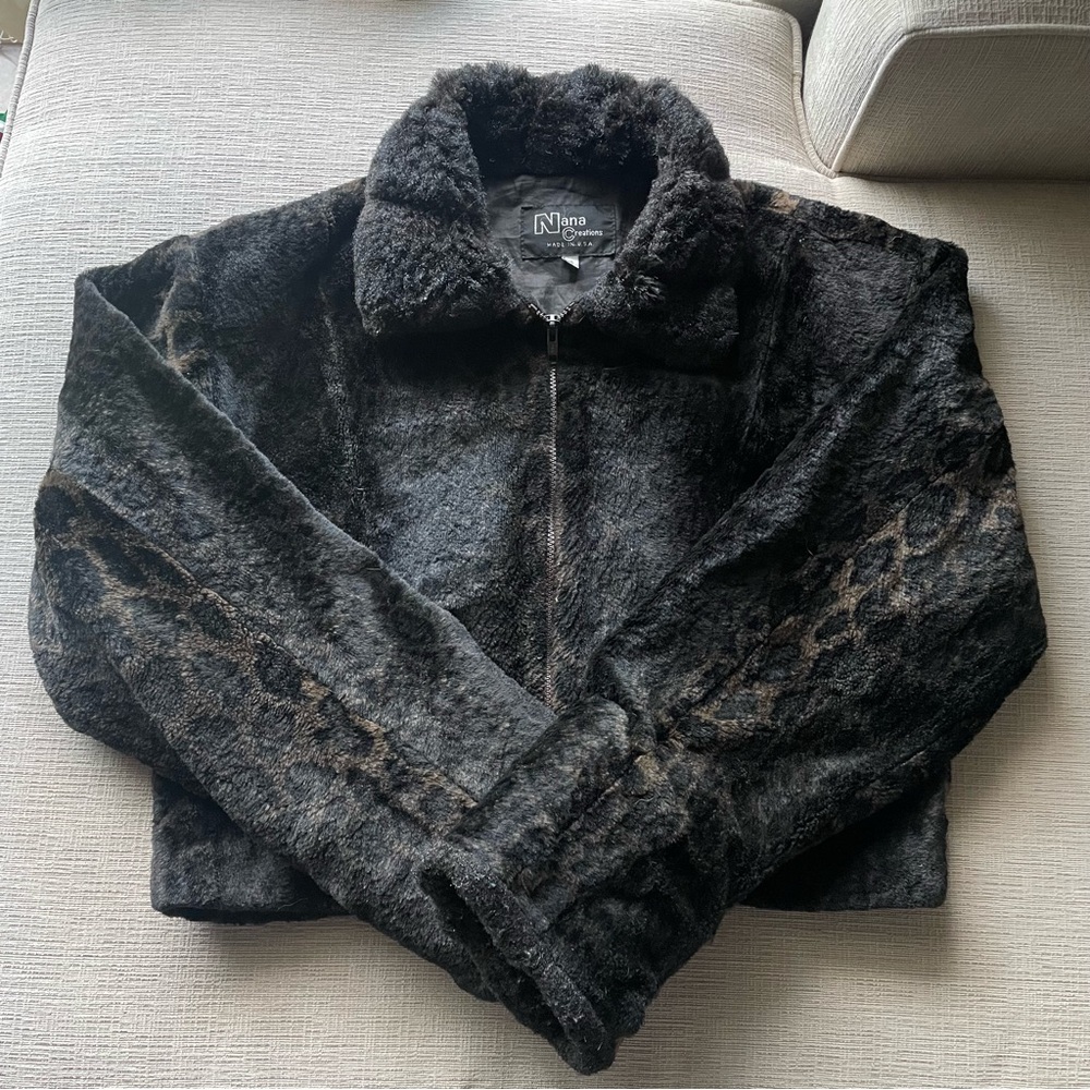 Nana Creations Faux Fur Animal Print Cropped Coat